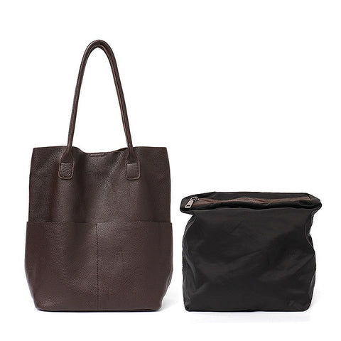 www.clazzybag.com skulderveske dame shoulderbag women woman leather cow okse skinn coffee brown kaffe brun sett 2-1