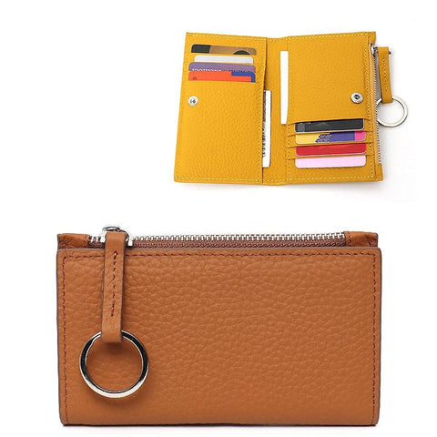 www.clazzybag.com lommebok wallet cardholder coin kortholder mynter key chain nøkkelring leather cow okse skinn  brun brown yellow gul